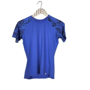 WILD RYE Shirt Womens 2‎ Blue Purple Floral Sleeve Merino Wool Blend Athletic